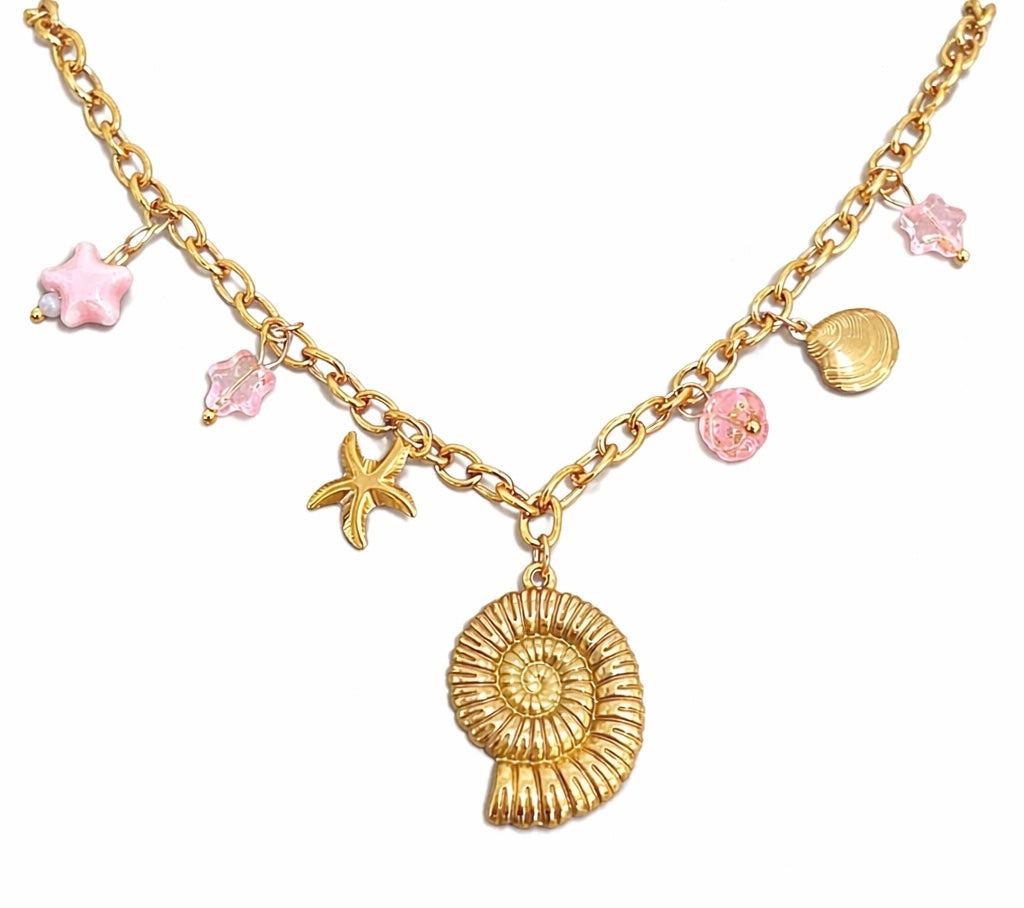 Collier coquillage rose